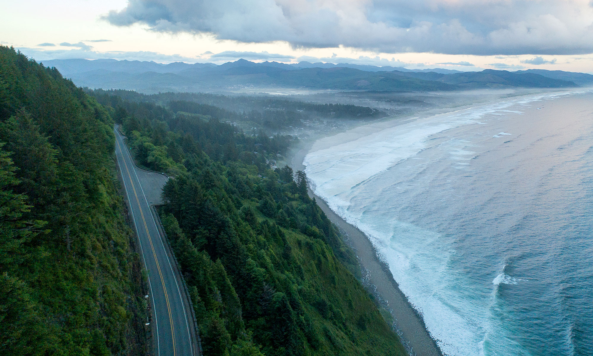 scenic cloudy coast road