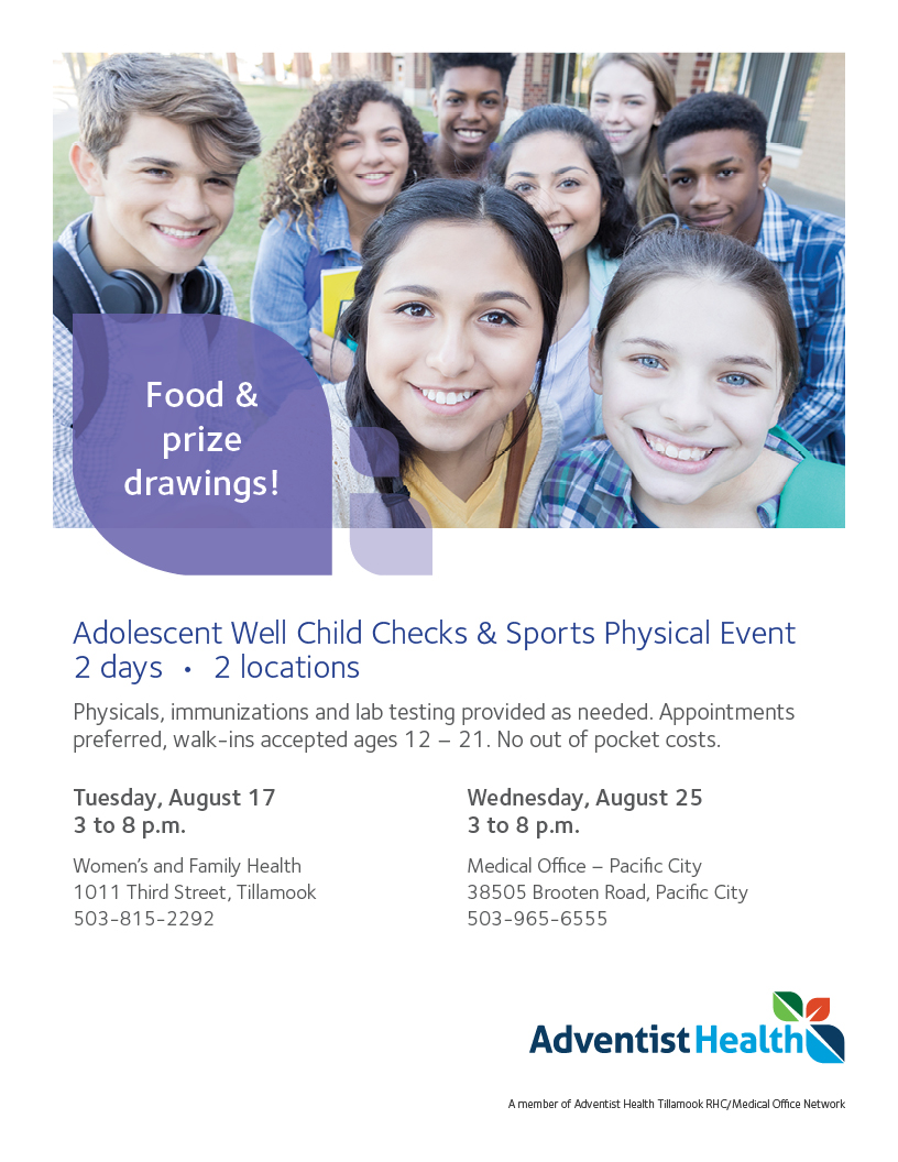 Adolescent Well Child Checks Sports Physical Event - Tillamook Chamber Of Commerce